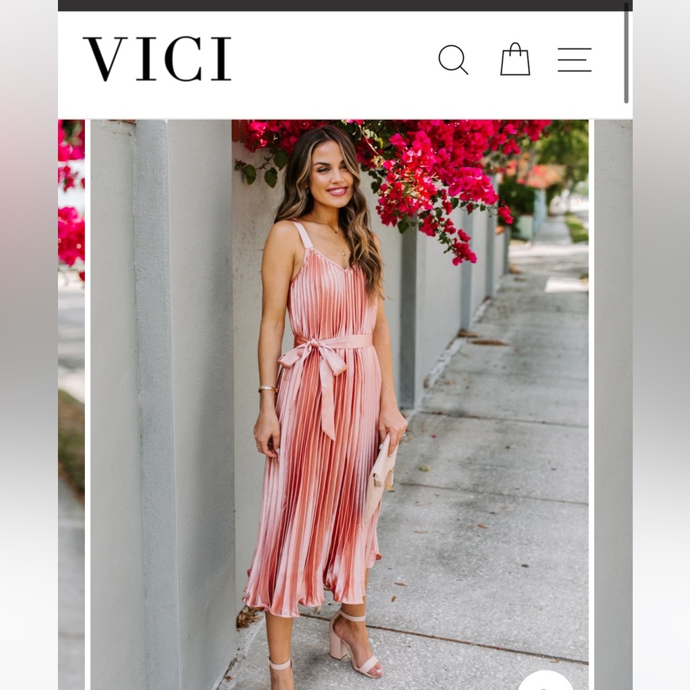 Pink pleated Vici midi dress